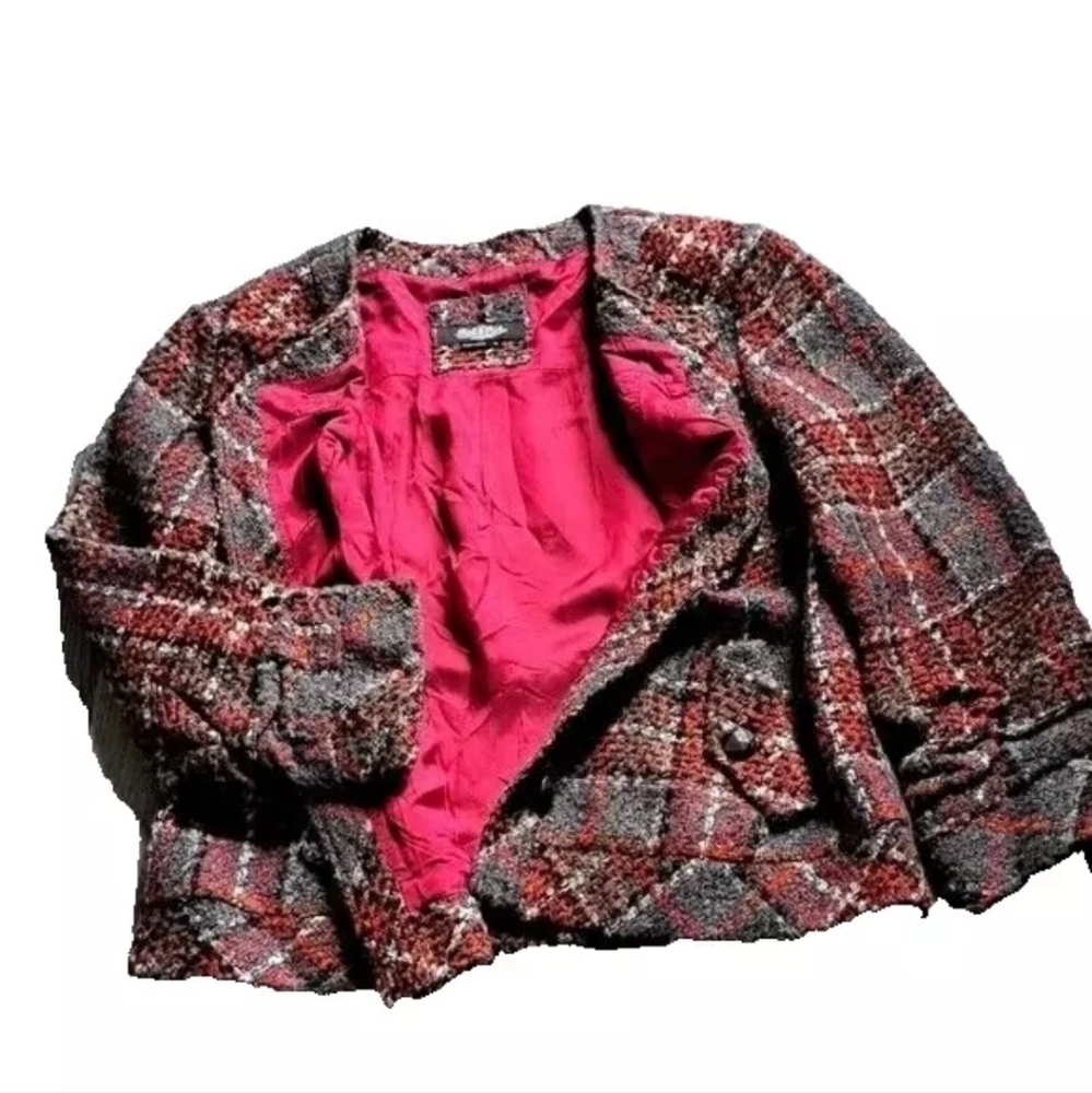 PECK & PECK Tweed boucle blazer wool blend plaid earth tones minimalist retro 14